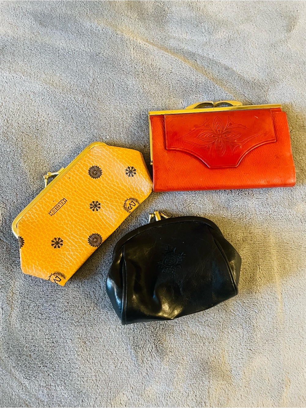 Vintage-Inspired Women’s Wallet Trio - Orange, Yellow, Black